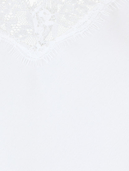 Caraco uni à détail en dentelle - Blanc - 3