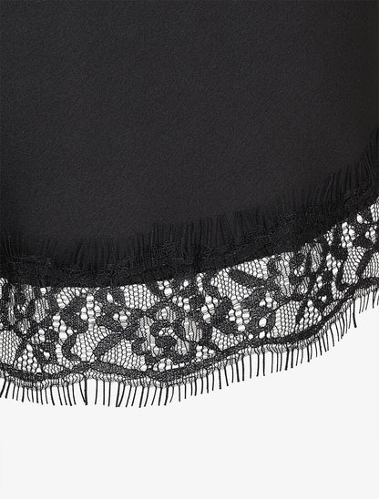 Caraco uni à bords en dentelle - Noir - 3