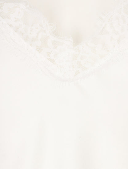 Caraco uni à bords en dentelle - Blanc - 3