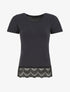 T-shirt uni et dentelle - Bleu nuit - 1