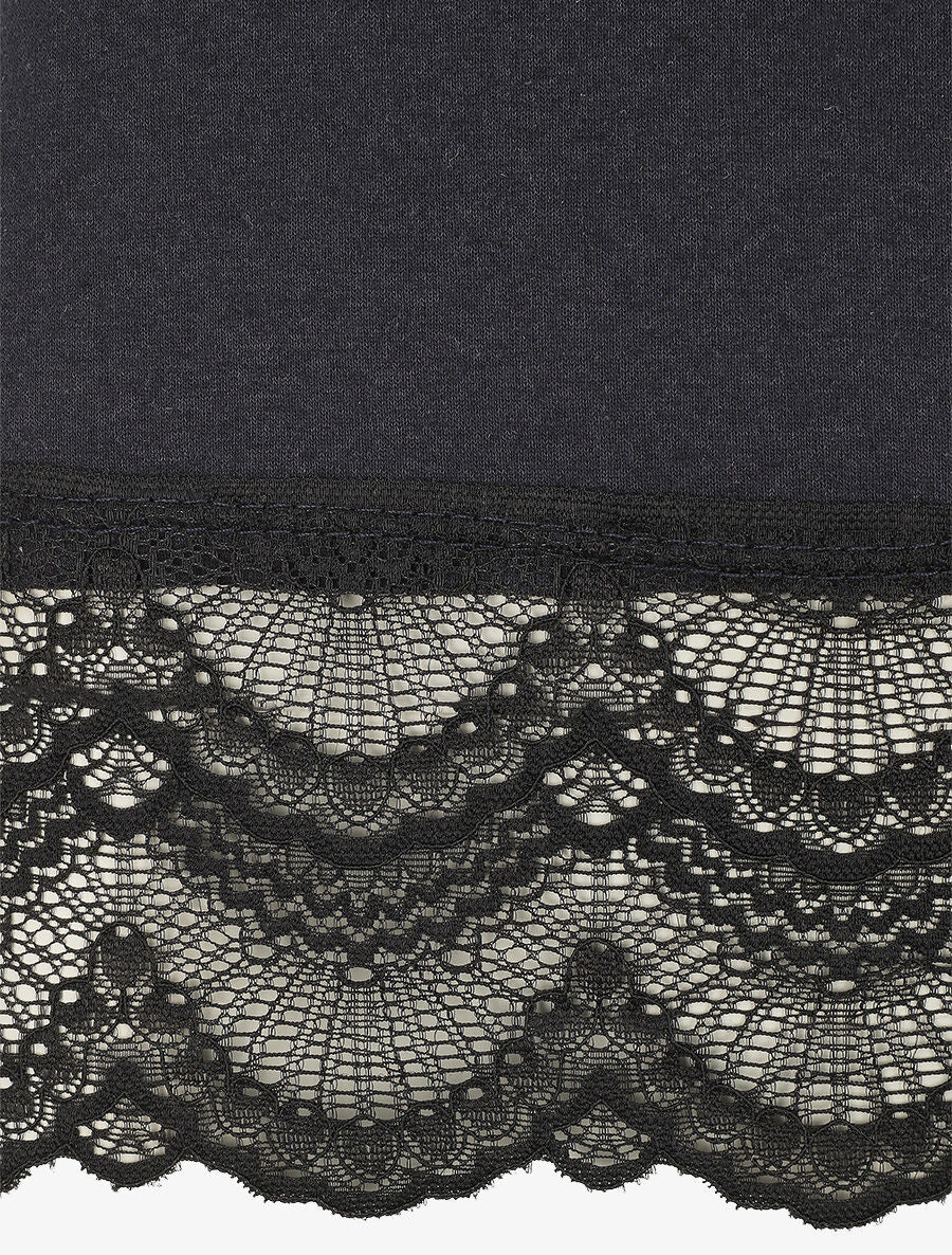 T-shirt uni et dentelle - Bleu nuit - 3