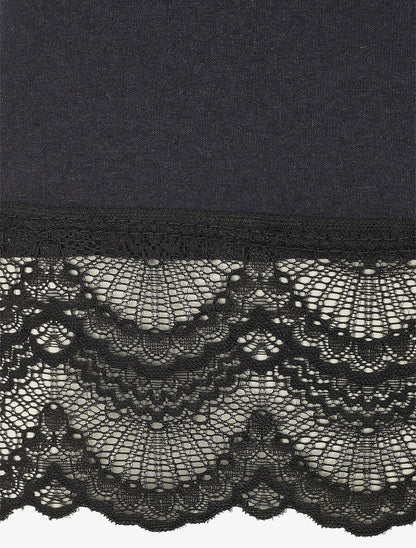 T-shirt uni et dentelle - Bleu nuit - 3