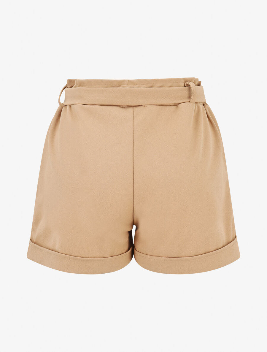 Short uni élastiqué à revers - Camel - 2
