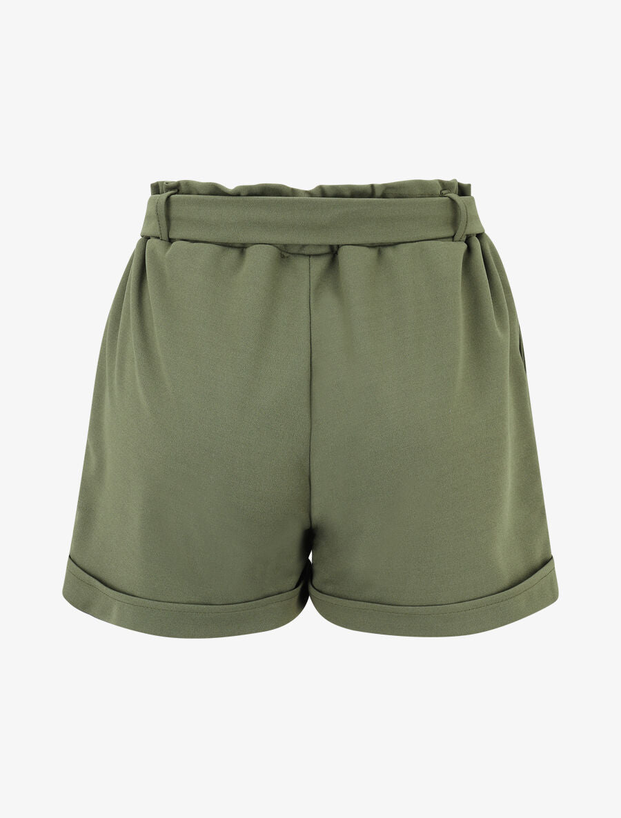 Short uni élastiqué à revers - Kaki - 2