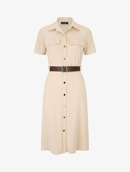 Robe chemise droite unie - Beige - 1