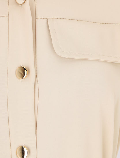 Robe chemise droite unie - Beige - 3