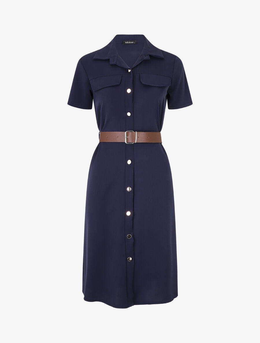 Robe chemise droite unie - Marine - 5