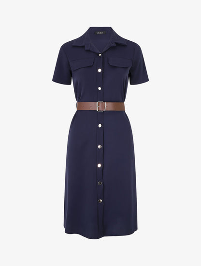 Robe chemise droite unie - Marine - 5