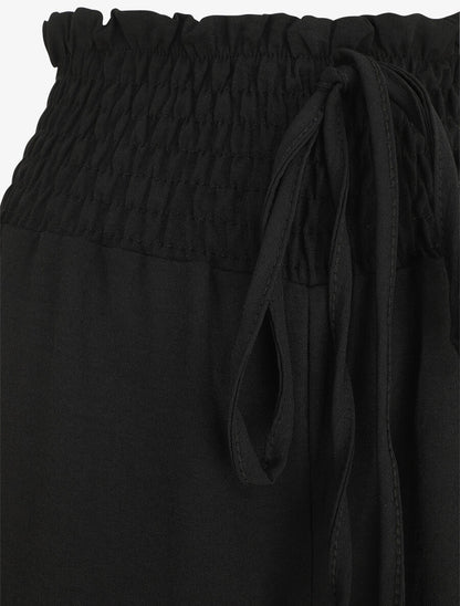 Pantalon uni ample taille haute élastiquée - Noir - 3