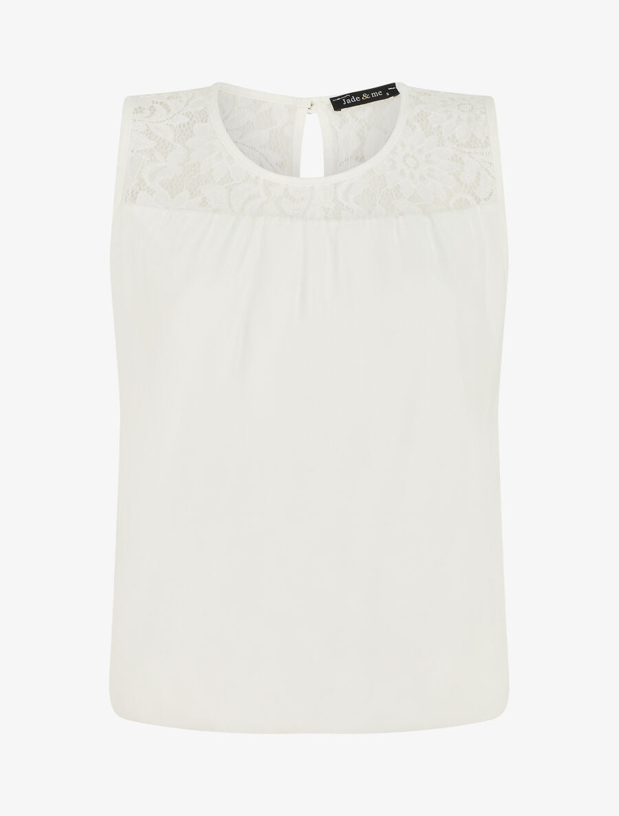 Top sans manches col en dentelle - Blanc - 5