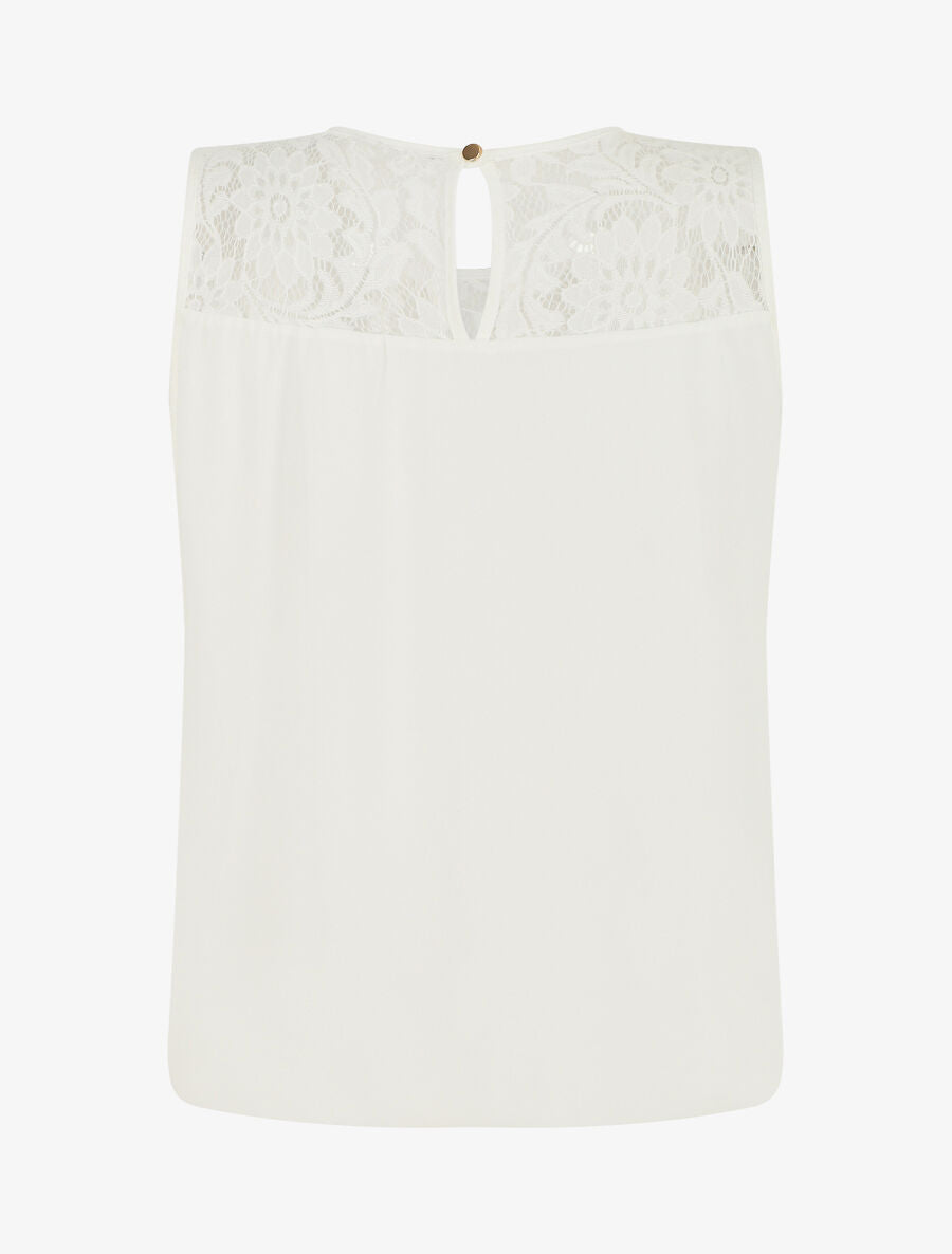 Top sans manches col en dentelle - Blanc - 2