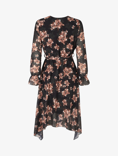 Robe élastiquée à imprimé fleuri - Noir - 2