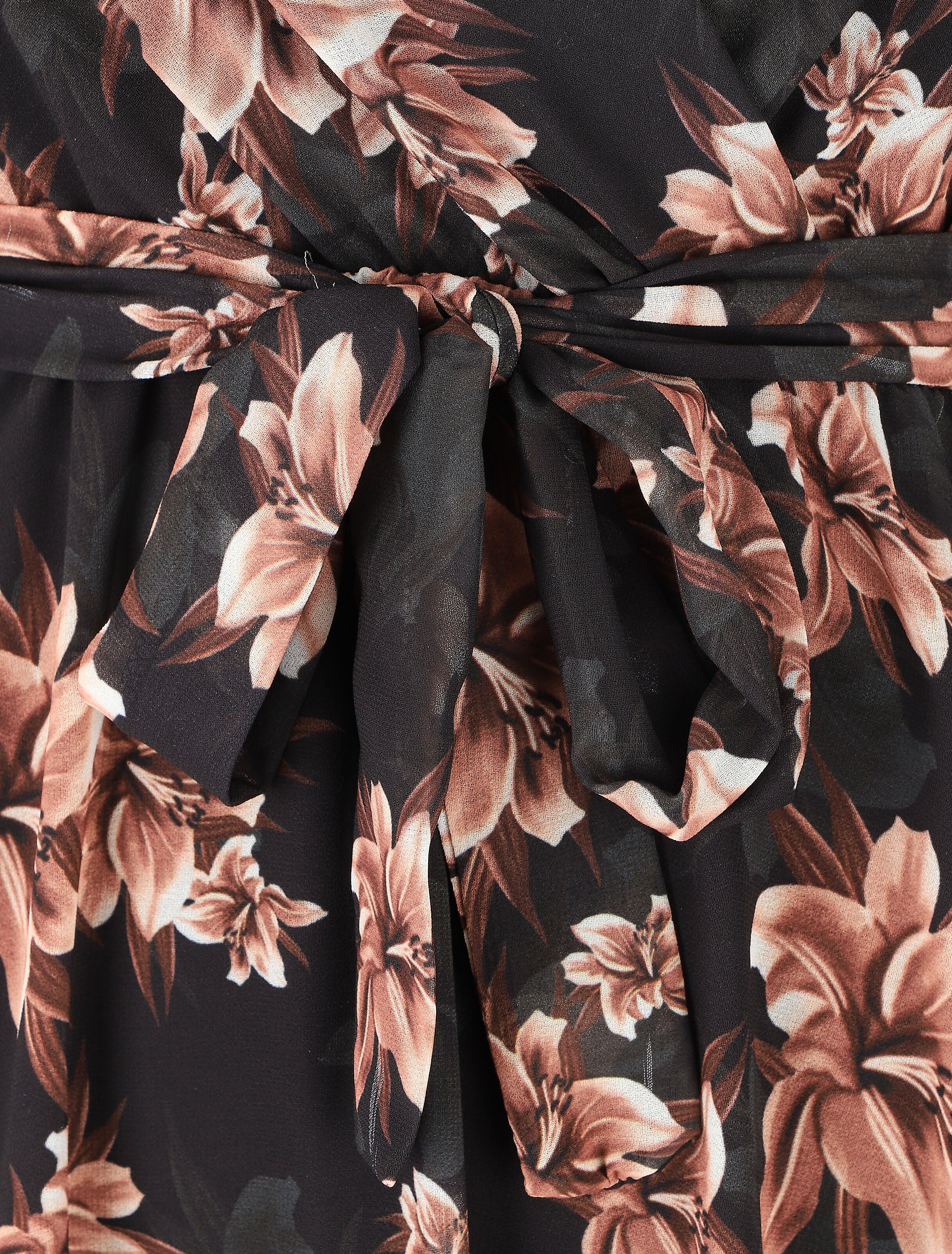 Robe élastiquée à imprimé fleuri - Noir - 3