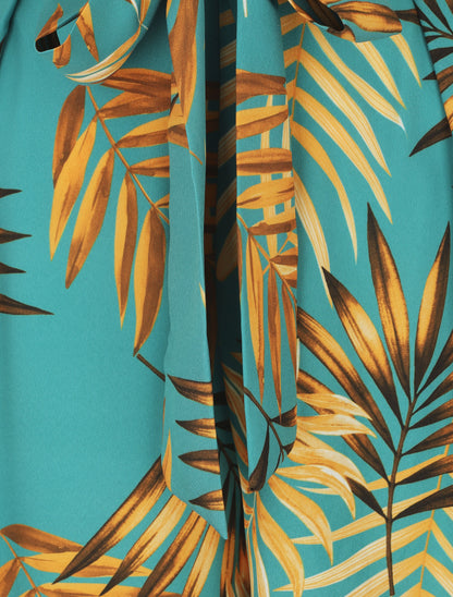Pantalon ample taille haute imprimé tropical - Turquoise - 3