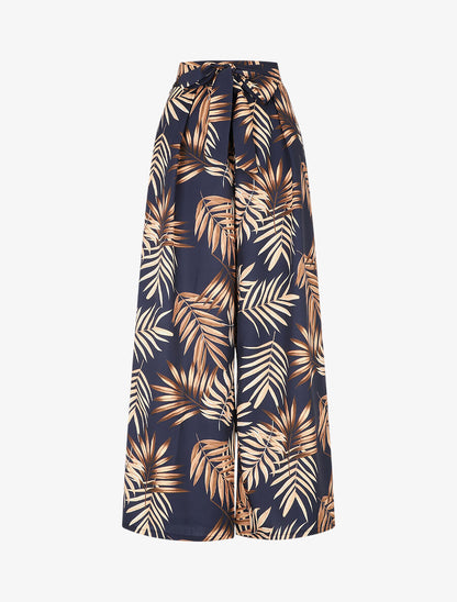 Pantalon ample taille haute imprimé tropical - Marine - 1