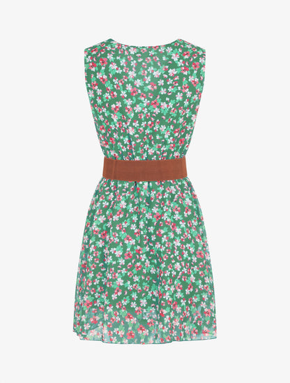 Robe imprimé fleuri à taille élastiquée - Vert - 2
