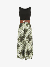 Robe longue sans manches imprimé tropical - Kaki - 5