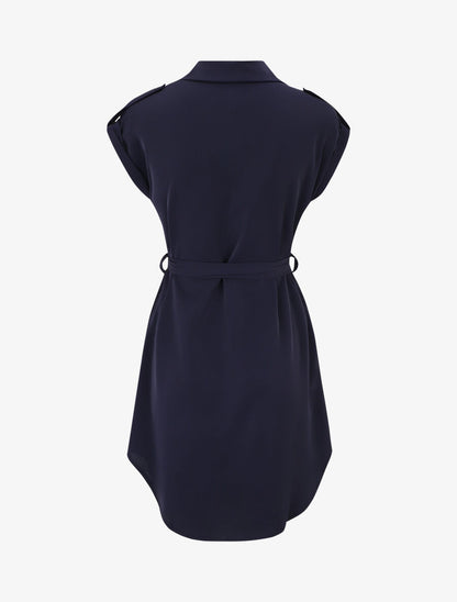 Robe chemise unie manches courtes - Marine - 2