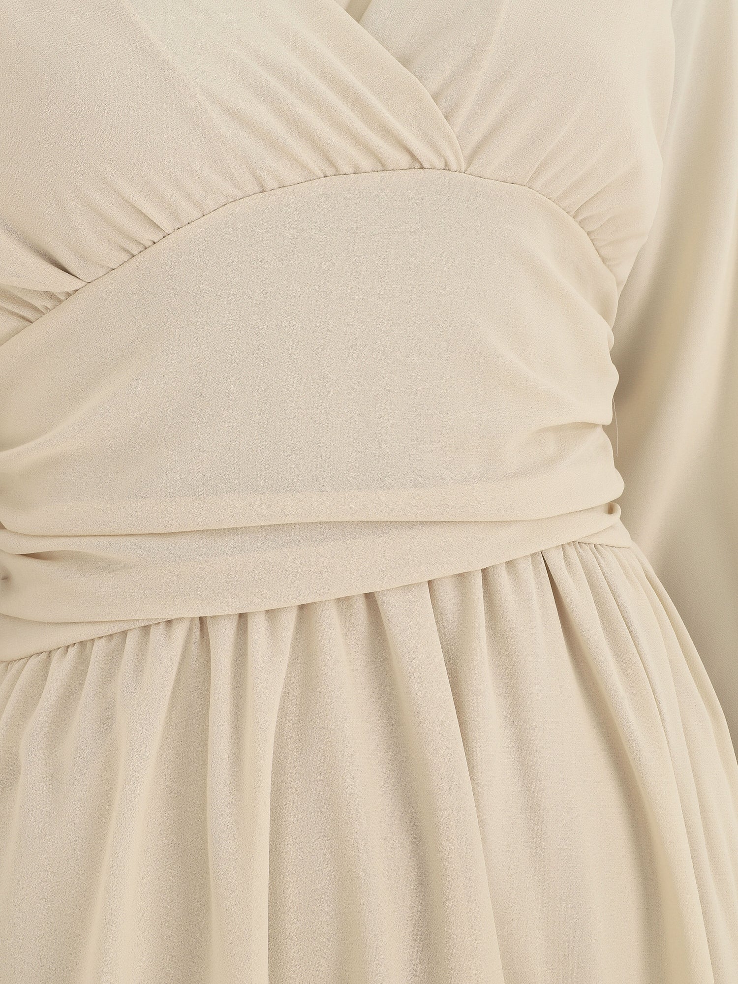 Robe longue élastiquée à col cache-coeur - Beige - 3