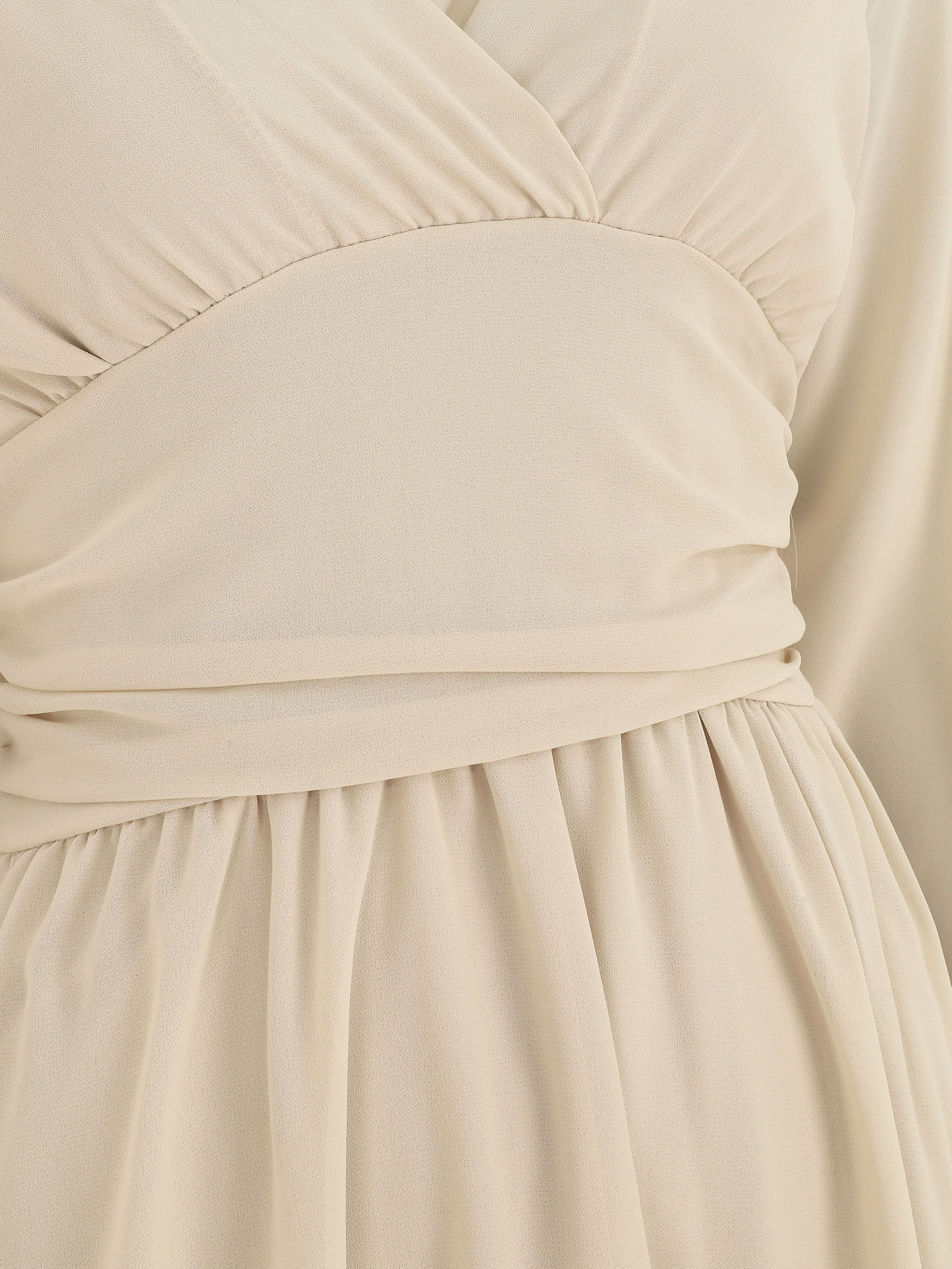 Robe longue élastiquée à col cache-coeur - Beige - 3