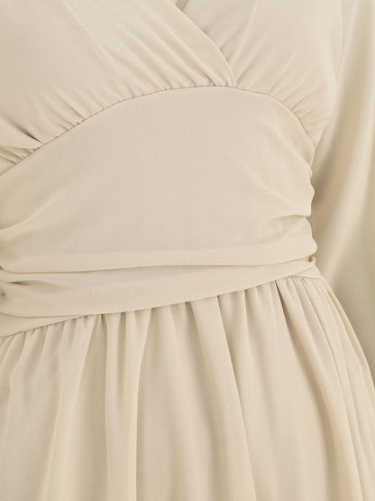 Robe longue élastiquée à col cache-coeur - Beige - 3