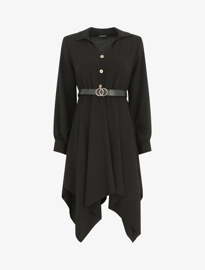 Robe longue asymétrique unie - Noir - 5