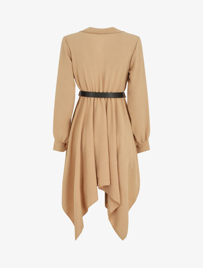 Robe longue asymétrique unie - Camel - 2