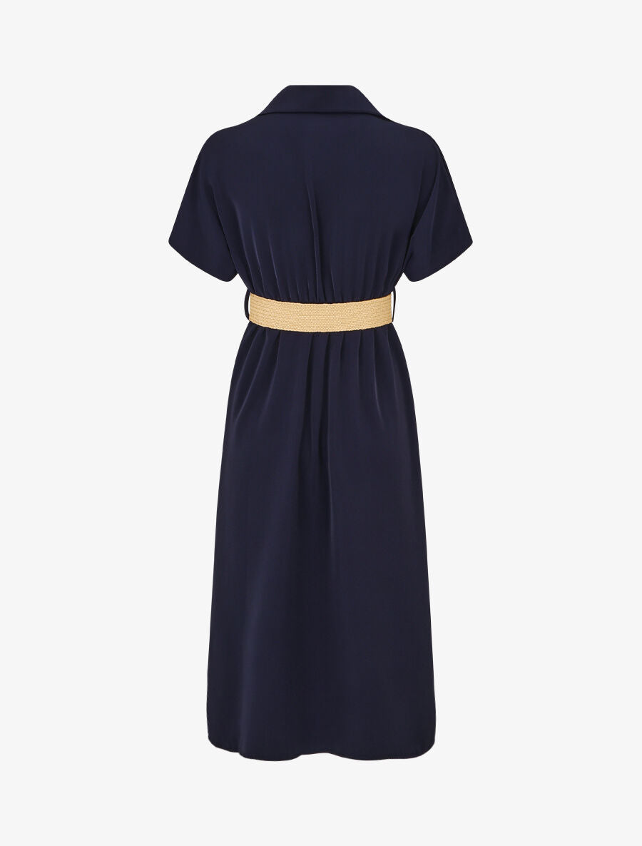Robe chemise longue unie manches courtes - Marine - 2