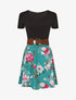 Robe mi-longue à imprimé fleuri - Bleu canard - 1