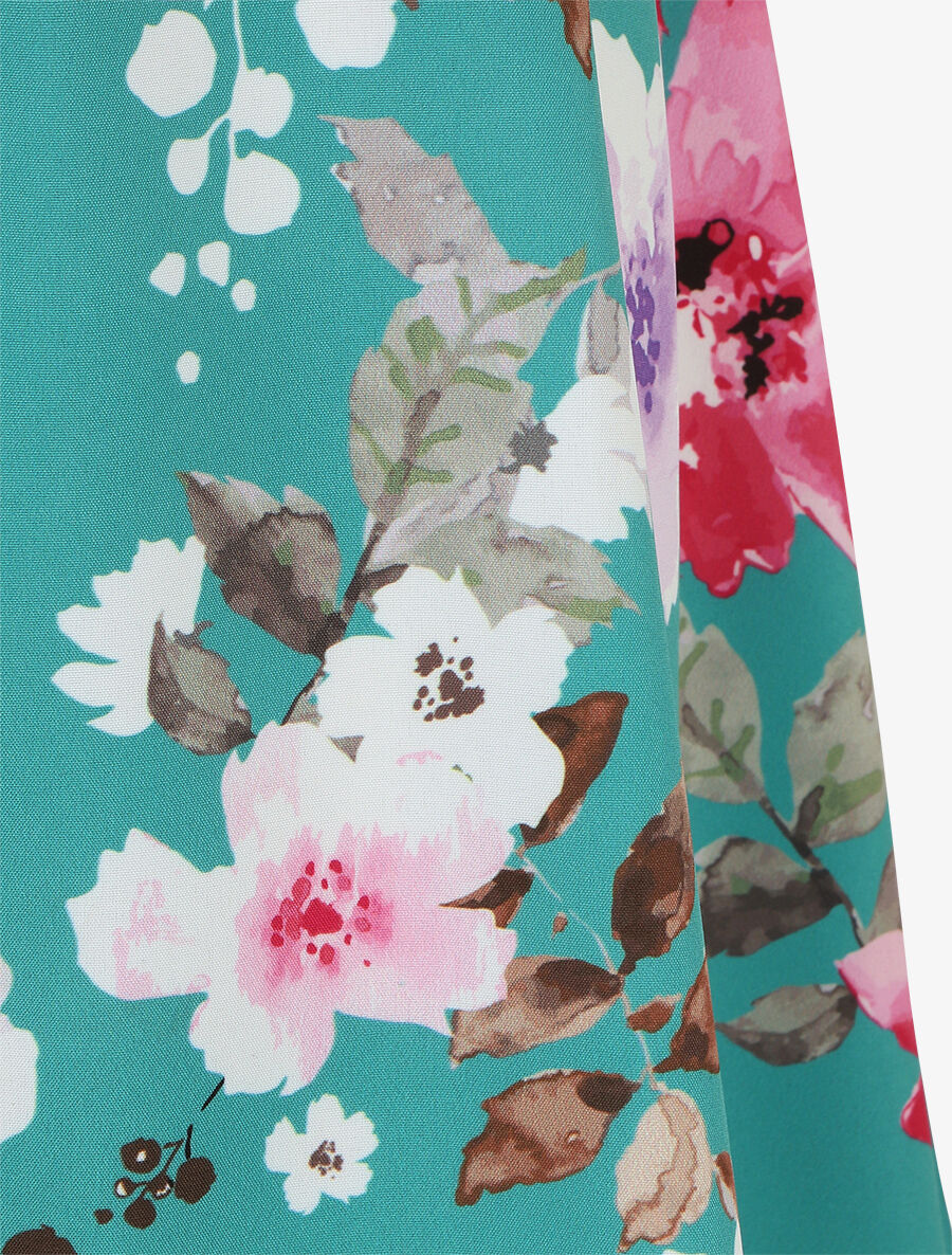 Robe mi-longue à imprimé fleuri - Bleu canard - 3