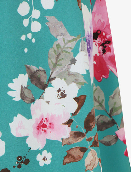 Robe mi-longue à imprimé fleuri - Bleu canard - 3