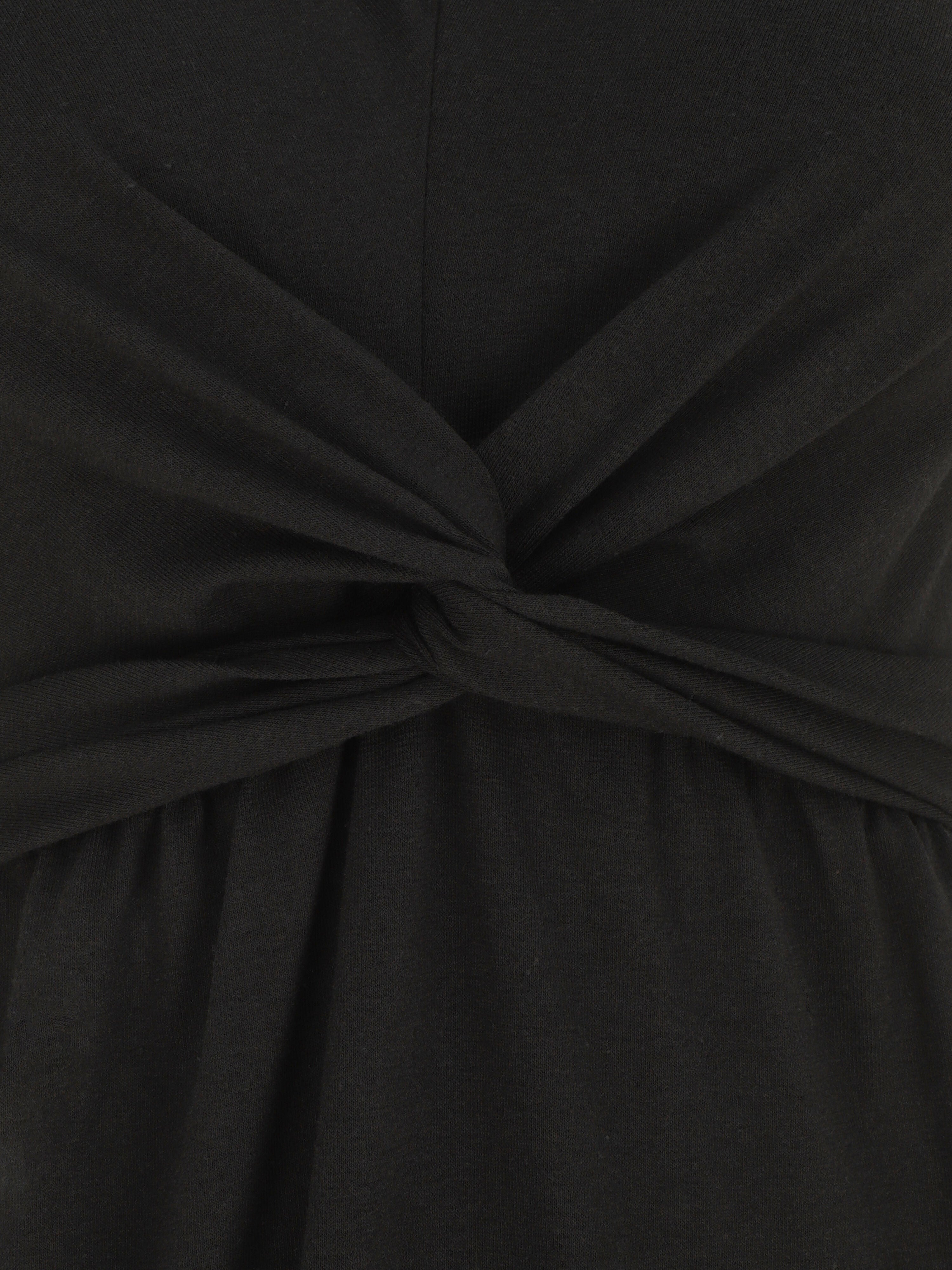 Robe longue unie à col V - Noir - 3