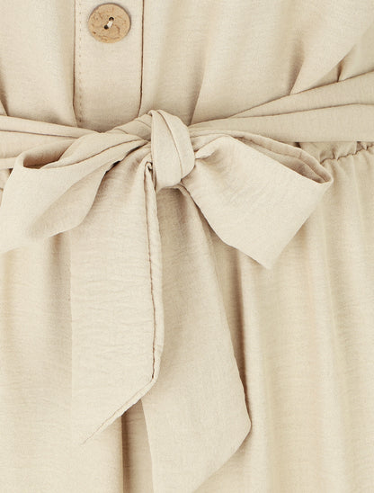 Combinaison unie fluide à taille élastiquée - Beige - 3