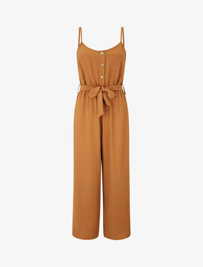 Combinaison unie fluide à taille élastiquée - Camel - 1