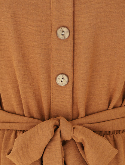 Combinaison unie fluide à taille élastiquée - Camel - 3