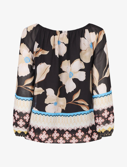 Blouse manches longues imprimé grandes fleurs - Noir - 2