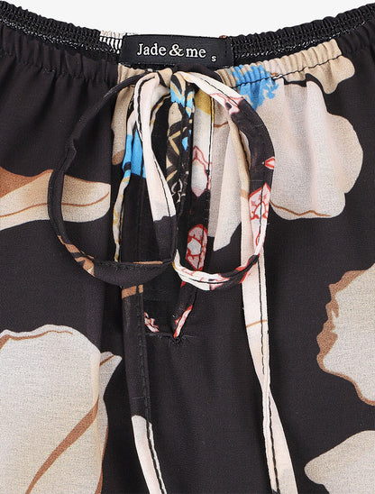 Blouse manches longues imprimé grandes fleurs - Noir - 3