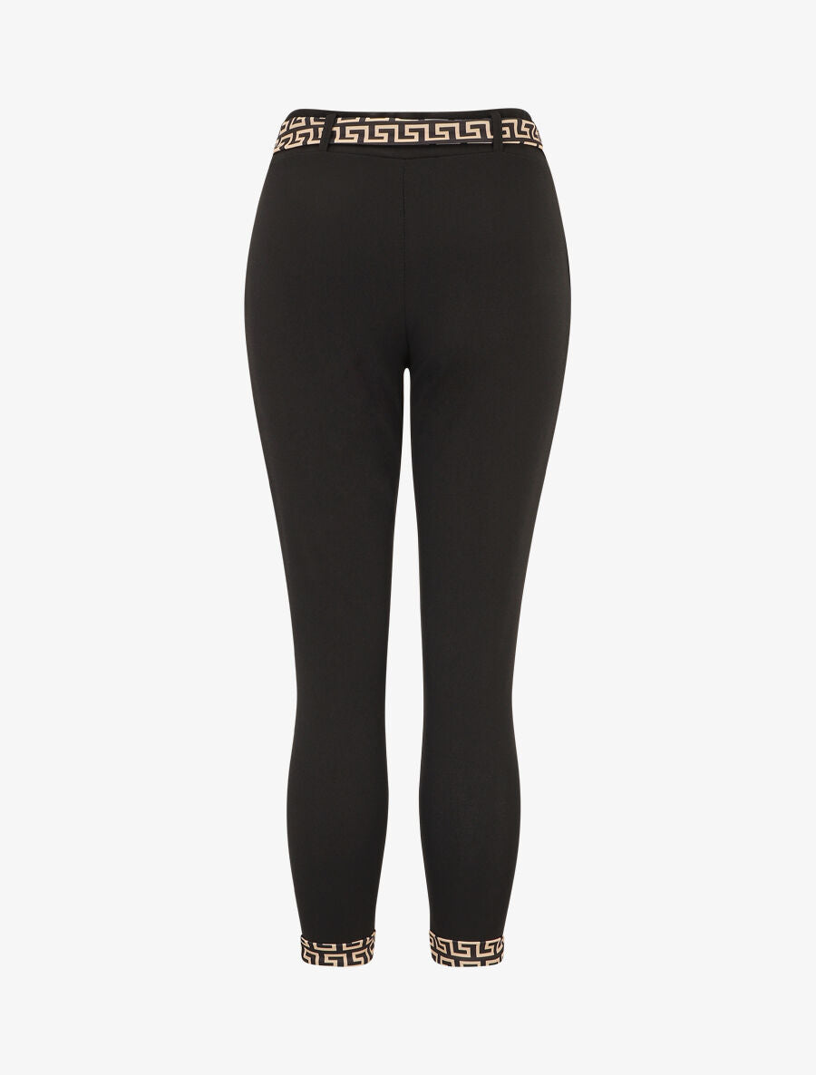 Pantalon slim taille haute à revers motif grec - Noir - 2