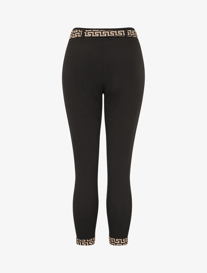Pantalon slim taille haute à revers motif grec - Noir - 2