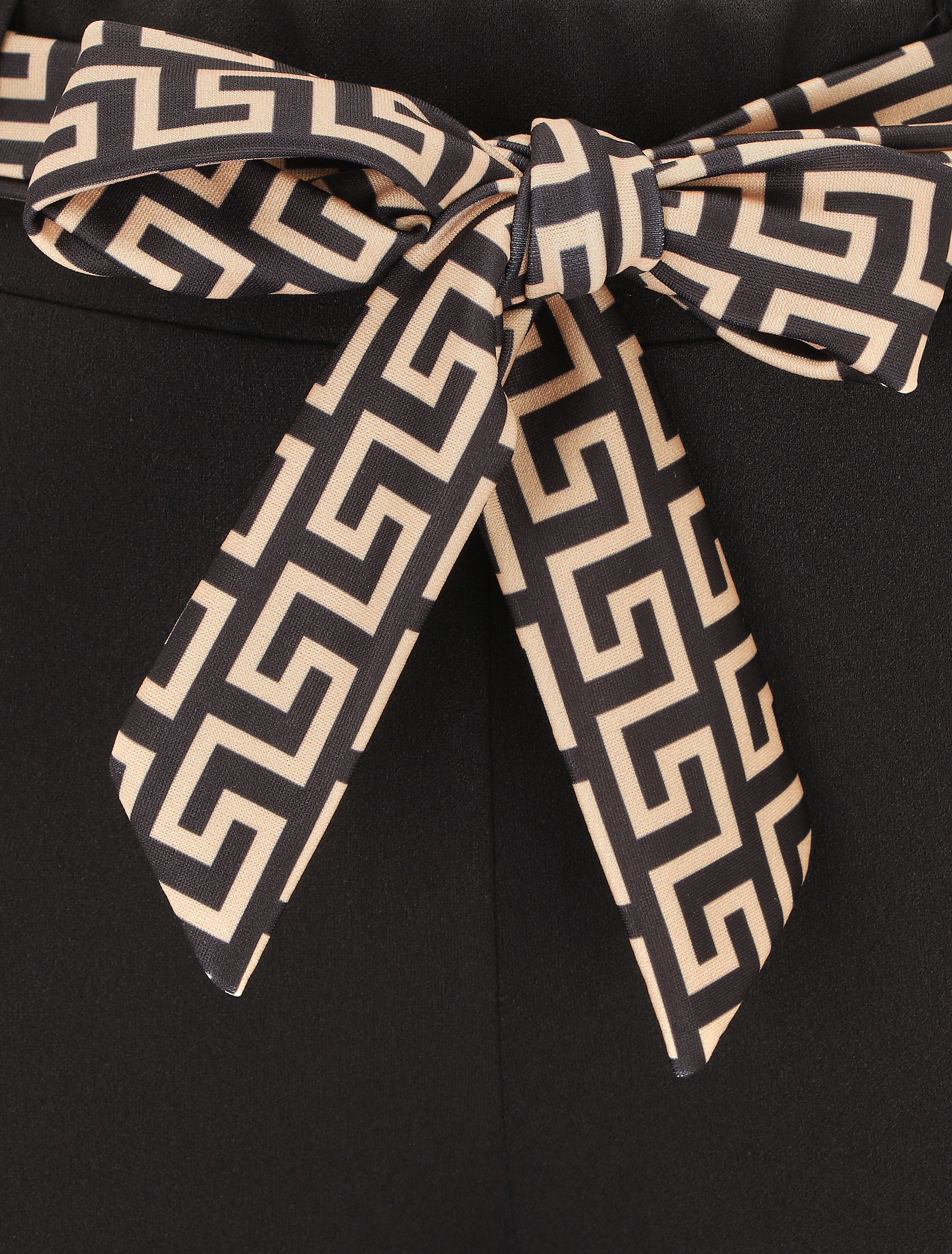Pantalon slim taille haute à revers motif grec - Noir - 3