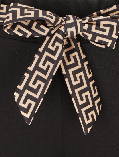 Pantalon slim taille haute à revers motif grec - Noir - 3