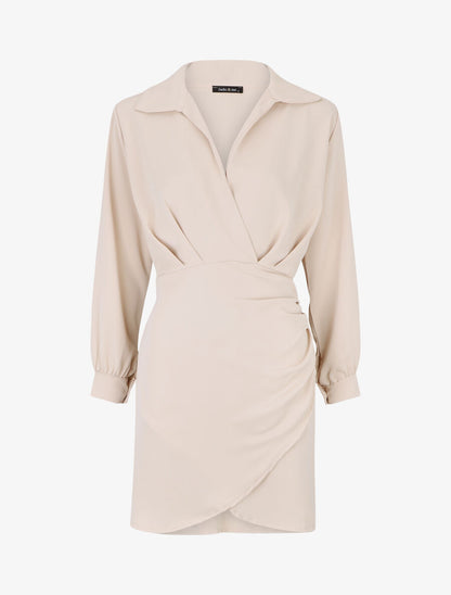 Robe courte élastiquée - Beige - 1