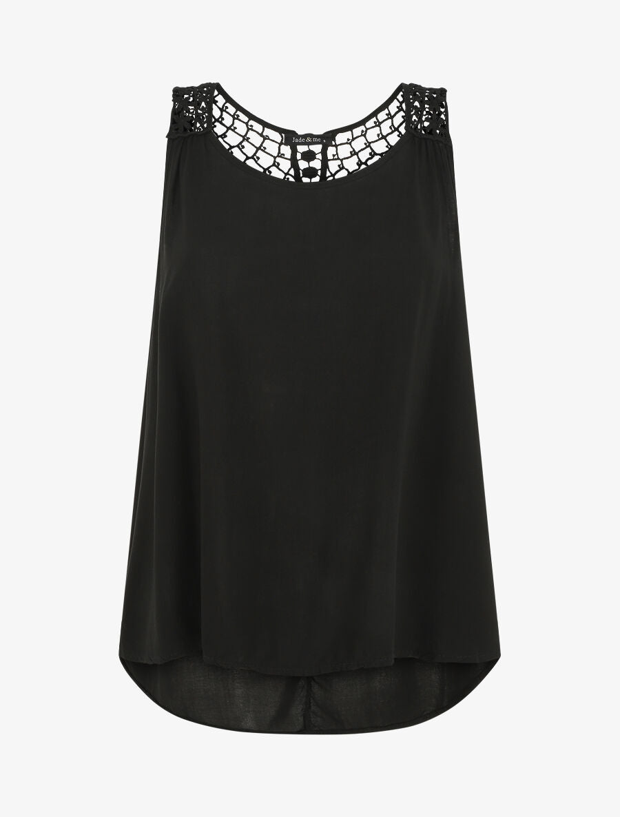 Top uni et broderies au dos - Noir - 1