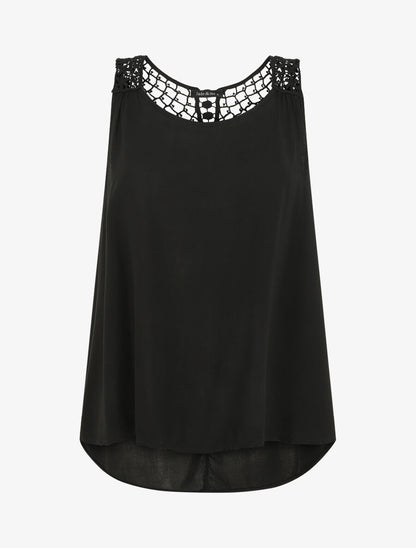 Top uni et broderies au dos - Noir - 1