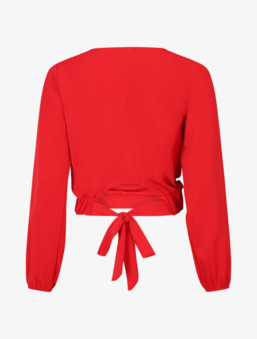 Blouse unie à col bénitier et à nouer - Rouge - 2