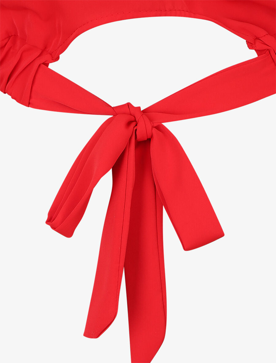 Blouse unie à col bénitier et à nouer - Rouge - 3