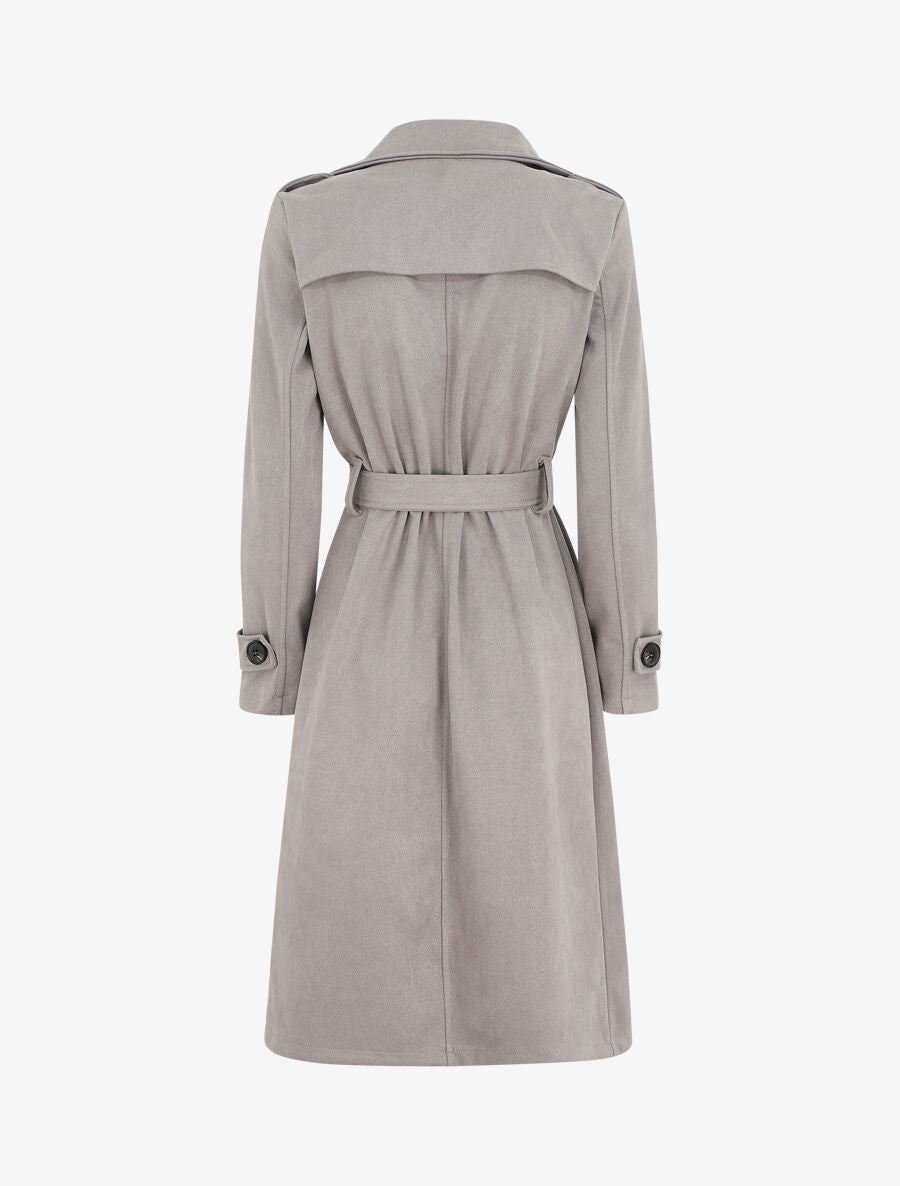Trench long uni en suédine - Gris - 2