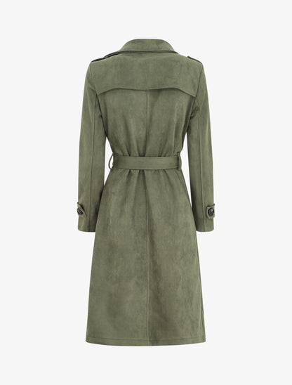 Trench long uni en suédine - Kaki - 2