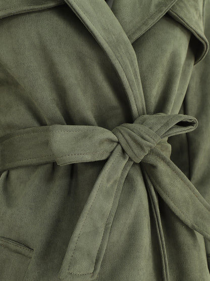 Trench long uni en suédine - Kaki - 3