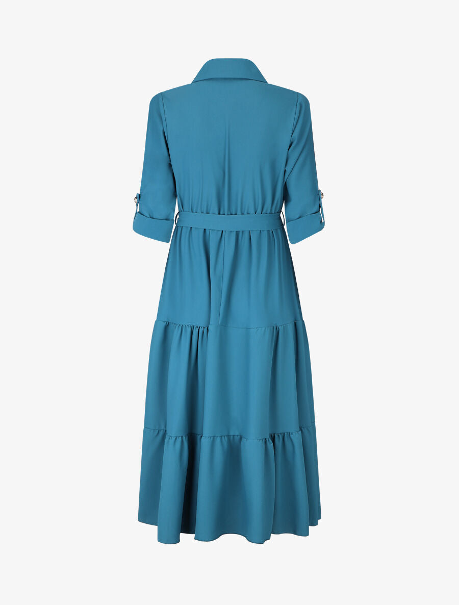 Robe longue à manches longues retroussables - Bleu canard - 2